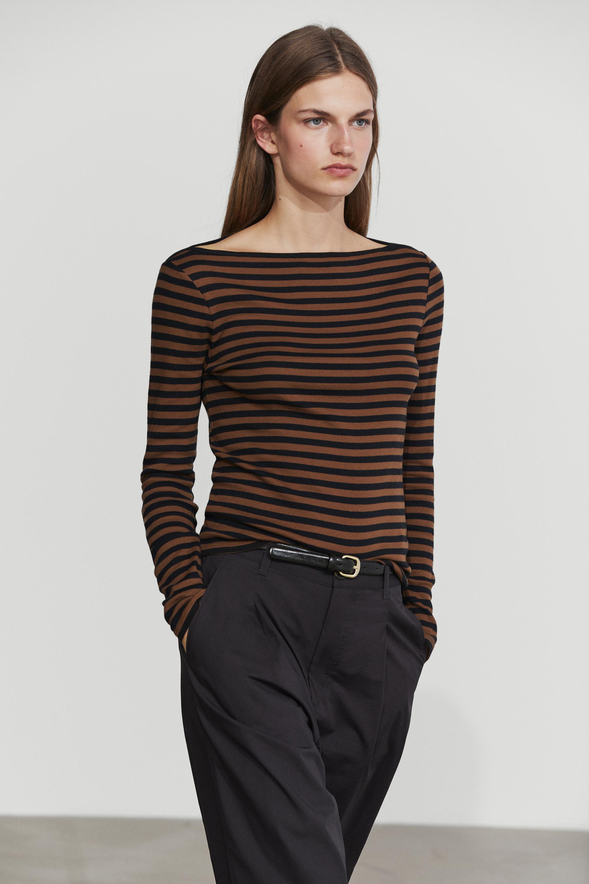 100% cotton striped boat neck T-shirt